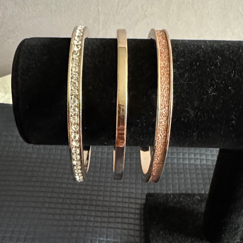 Stainless Steel Elegant Pink Gold, Gold and Silver Bangle Set